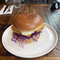 Fish filet burger  at AM Cafe in Vancouver