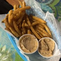Fries with vegan dirty sauce   at Ike's in New Orleans