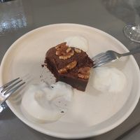 Brownie with cream (we couldnt wait for try it 😋) at Sol Veggie in Logrono
