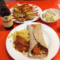 burrito and hot dog  at Green Break Vegan Restaurant in San Sebastian