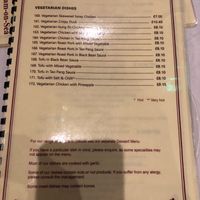 Vegetarian menu which is also completely vegan  at Taste of the Orient  in Burnham-on-sea