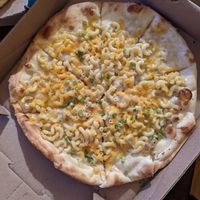 Mac n cheese pizza at Dimo's Pizza - Logan Square in Chicago