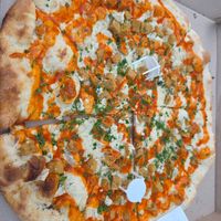 Buffalo "chicken" vegan pizza at Dimo's Pizza - Logan Square in Chicago