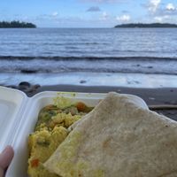 Roti, curries, sea😋  at Mis Dixon in Port Antonio