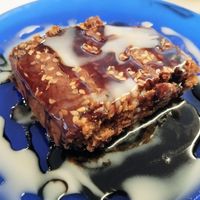 Vegan carob dessert with tahini at Beirutina in Sevilla