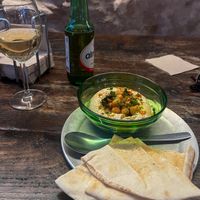 Hummus, beer and Lebanese wine  at Beirutina in Sevilla