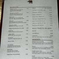 Beverage menu  at Red Fort Cuisine of India in La Verkin