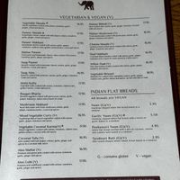 Main vegetarian/vegan menu  at Red Fort Cuisine of India in La Verkin