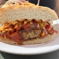 BBQ Tempeh Cheesesteak Sandwich
Choice of organic tempeh or organic tamari tofu grilled with
smoked chili BBQ sauce, onions, sweet peppers & Jack cheese on a French roll.  at Afternoon Deli in Grass Valley