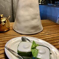 Coconut mousse and waterchestnut jelly in pandan leaf  at Lady Chu in Potts Point