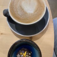 Beetroot mousse ball and soymilk cappuccino at Vegan Brunch in Riga