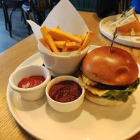 Beyond burger with apple wood cheese at Pied Bull in Newton-le-willows