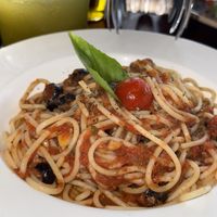 pomodoro spaghetti with anchovies   at La Casa de la Pasta in Acapulco