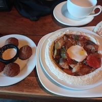 A combination of hummus veggies with extra falafel at Greengo's Hotel in Semuc Champey