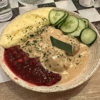 Vegan meatballs  at Meatballs & Pancakes in Stockholm