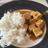 my plate, i combined steamed rice with mapo tofu  at Chinese Food City in Bukhara