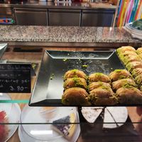 Marked vegan baklava at Olive Ladencafé in Zurich