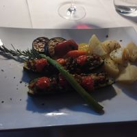Potatoes, grilled vegetables, stuffed eggplant at Restavracija Brič in Koper