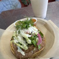 Tostada de tinga  at Shane's Tamales in Garden Grove