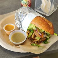 Torta with shredded 'meat' at Shane's Tamales in Garden Grove
