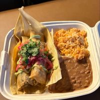Tamal order with rice and beans at Shane's Tamales in Garden Grove