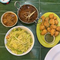 Chicken curry, mutton curry, pulao rice and fried cauliflowerr  at The Ganga @ Central Market in Kuala Lumpur