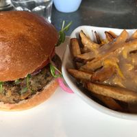 Veggie burger and poutine at Brooklyn Street Local in Detroit