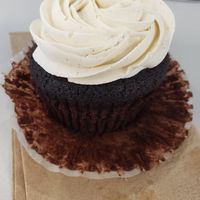 Chocolate with vanilla frosting at Queen City Cupcakes in Manchester