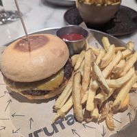 Cheeseburger with fries at Vrutal - Diputació in Barcelona