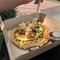 PBR American Style Waffle, Everything but the Kitchen Sink at Glory Doughnuts & Diner in Frederick