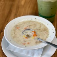 Loaded veggie soup and iced matcha  at The Conscious Cafe in Lethbridge