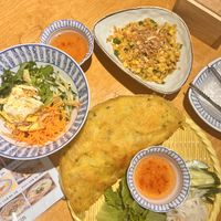 The vegetable bibim noodles, the fried rice and vegetarian pancakes   at Buncha Got Banh Mi - 분차카 갓반미 in Busan