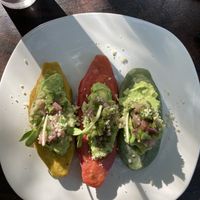 Tlacoyos Locos (masa boats stuffed with walnut and mushroom meat) highly recommended   at SANA SANA by Raw Love Tulum in Tulum