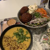 Custom bowl with veggie balls, veggie soup 😋  at Le Botaniste - Penn Plaza in New York City
