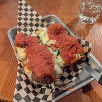 Vegan meatball pizza at Lazy Days Brewing Co in Portland