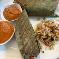 Falafel wrap in spinach and organic whole wheat wrap at Bombay Salad Co. in Mumbai