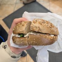 Wholemeal bagel with veg tofu at La Bagel Delight  in Brooklyn