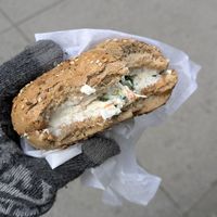 Wholemeal bagel with veg tofu at La Bagel Delight  in Brooklyn