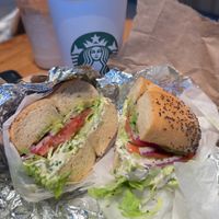 The vegan (tofu based) cream cheese with salad on a poppy seed bagel  at La Bagel Delight  in Brooklyn
