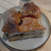 Vegan cheese and onion focaccia sandwich at Bulevardo  in Montevideo