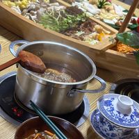 The menu including the hot pot, selection of mushrooms, tofu and homemade tea at Chongqing Donghua Temple Vegetarian Hot Pot in Chongqing