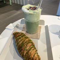 Lavender flavored matcha and matcha croissant  at Neosociety  in Munich