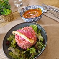 Soup and potato salad  at Cor del Pilar in Valencia