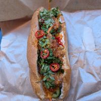 Vegan fried tofu bánh mì at Banh Banh in Copenhagen