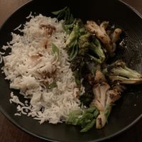 Broccoli and rice after a couple bites   at Democracy Brewing  in Boston