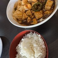 Mapao tofu with steamed rice  at Lotus Restaurant  in Menlo Park