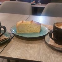 Oat cappuccino,  lemon cake and soy cappuccino at Supernatural  in Ta Xbiex
