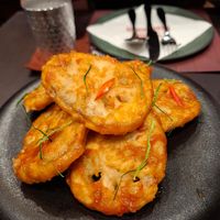 Starter fried lotus at Vegan Pranakhon in Bangkok