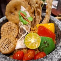 Fried rice with mushrooms and coconut at Vegan Pranakhon in Bangkok