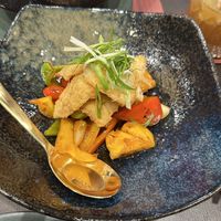 Coconut meat with sweet and sour sauce  at Vegan Pranakhon in Bangkok
